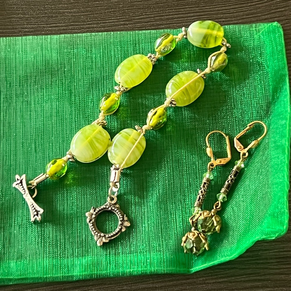 Green boho jewelry bundle + travel pouch